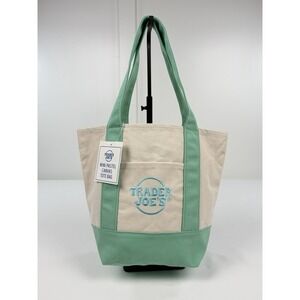 Trader Joe's Mini Pastel Canvas Tote Bag Mint Green Limited Edition NWT 2026 New
